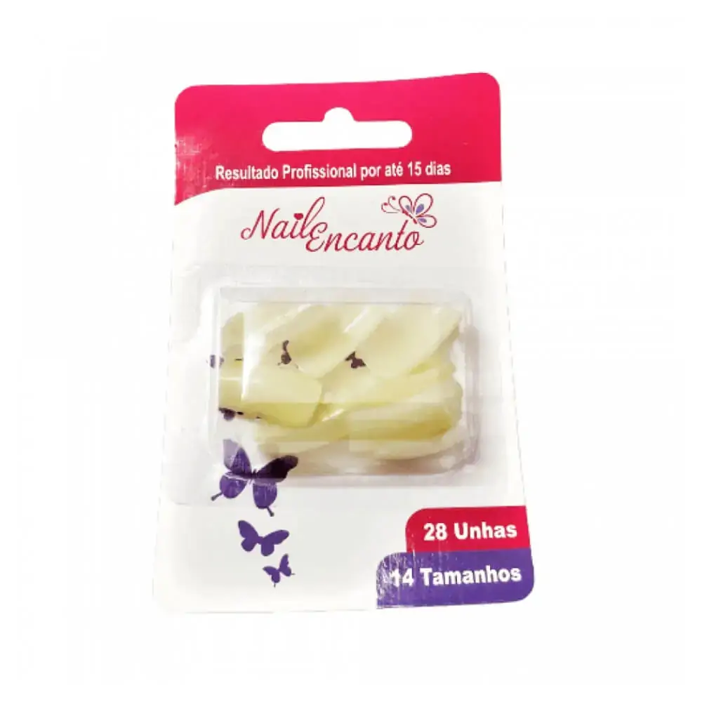 Unha Postica Nail Encanto Unhas Quadrada Media C/ 28un