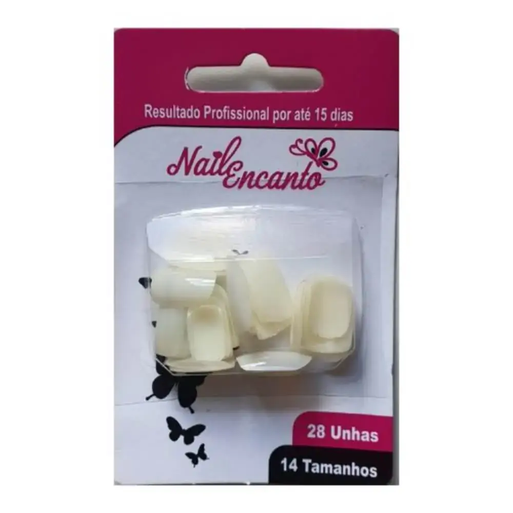 Unha Postica Nail Encanto Unhas Quadrada Longa C/ 28un