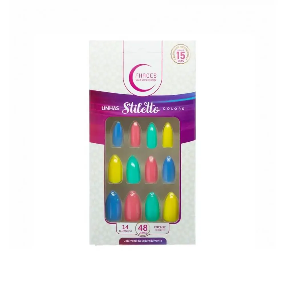 Unha Postica Fhaces Stiletto Multi Desejo 48un