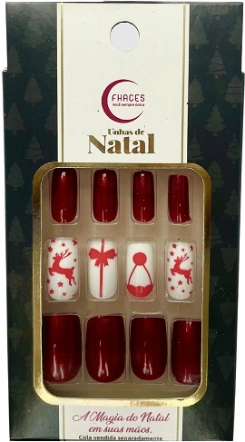 Unhas Fhaces De Natal C/36 Vermelho Noel