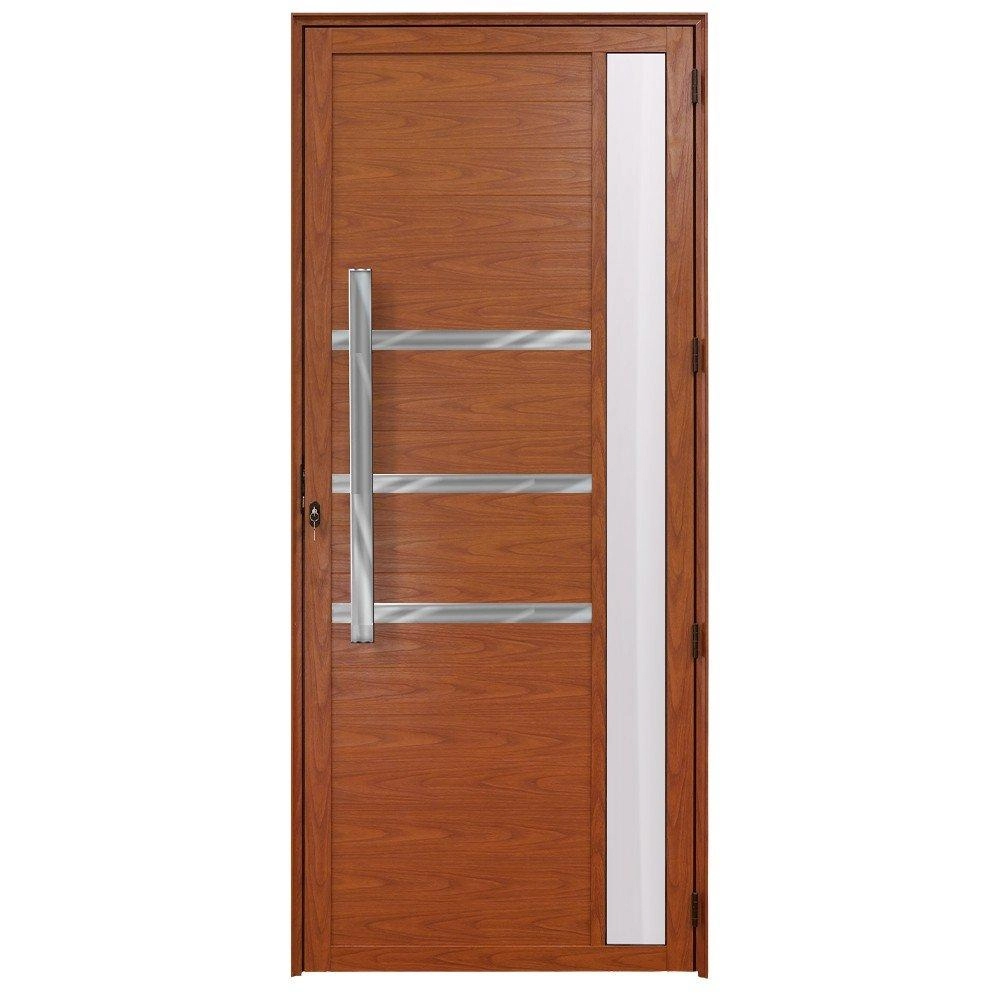 Porta De Alumínio C/friso E Visor Lambril Madeiro "d" 210x85