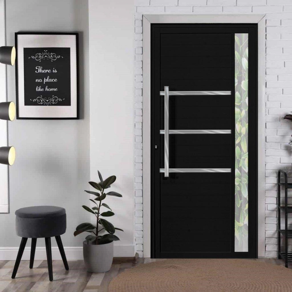 Porta De Alumínio C/friso E Visor Lambril Preto "d" 210x85