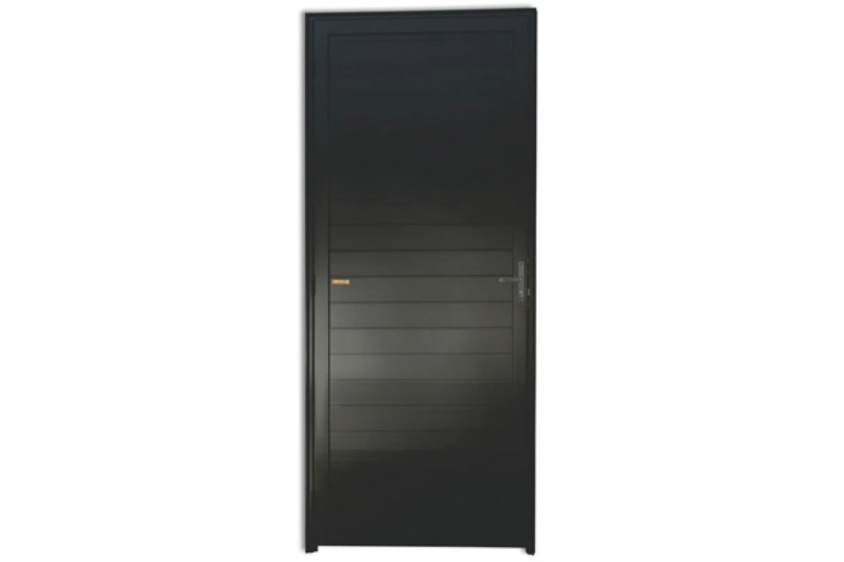 Porta De Alumínio Lambril Com Fechadura Preto Esquerda - 210x90