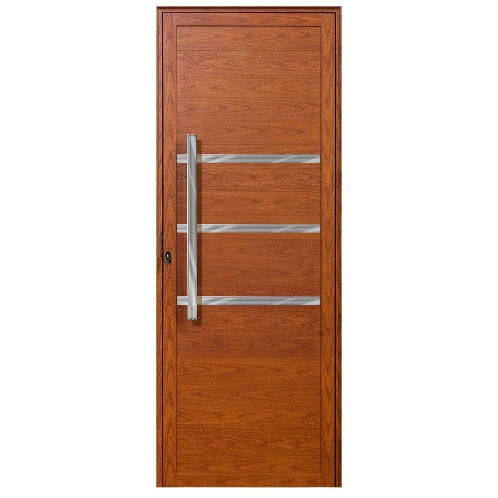 Porta De Alumínio Com Friso Lambril Max Madeiro "d" 210x85