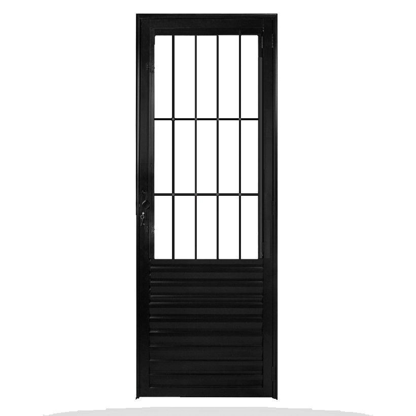 Porta De Alumínio Social C/grade Preto Maxx Esquerda 210x80