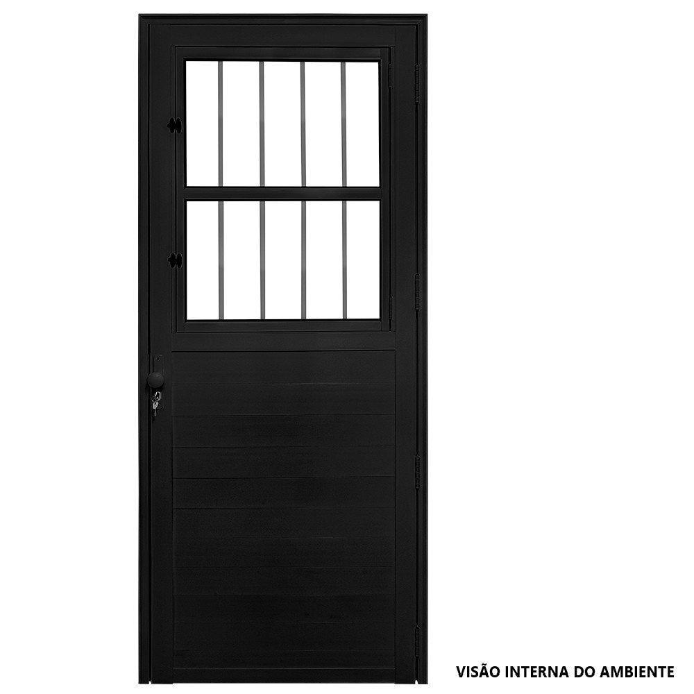 Porta De Alumínio Social Lambril Max Preto "e" 210x85