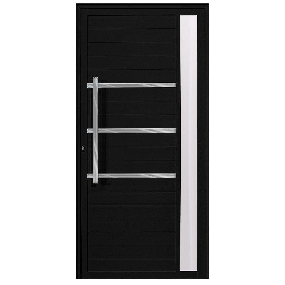 Porta De Alumínio C/friso E Visor Lambril Preto "d" 210x80