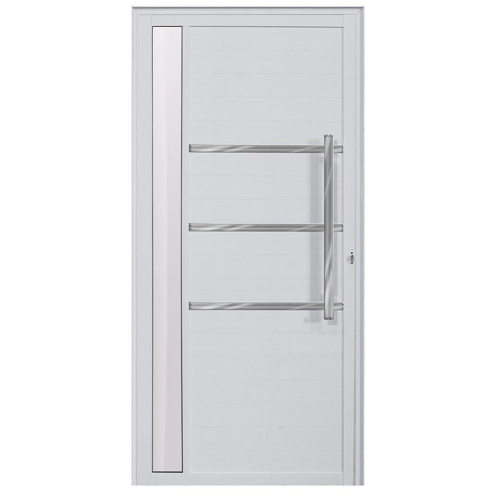 Porta De Alumínio C/friso E Visor Lambril Branco"e" 210x70