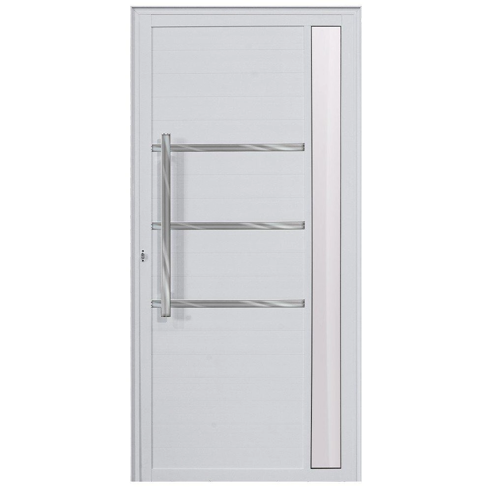 Porta De Alumínio C/friso E Visor Lambril Branco "d"210x100