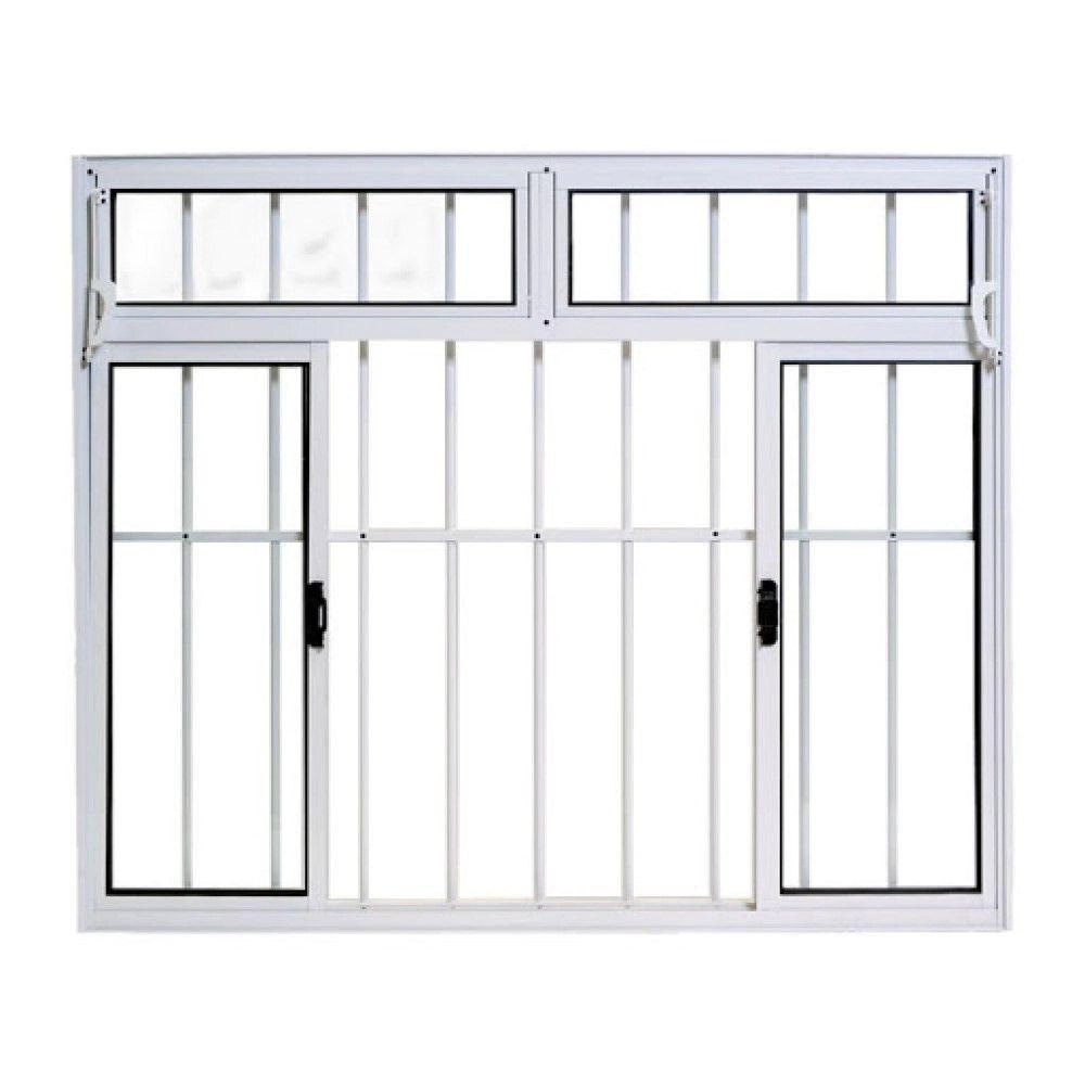 Janela De Alumínio 04 Folhas C/basc E Grade Branca-120x120