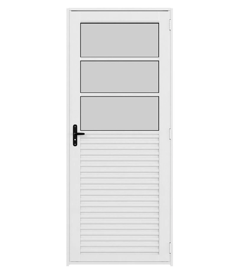 Porta De Alumínio C/vidros Fixo Branca Maxx Esquerda- 210x80