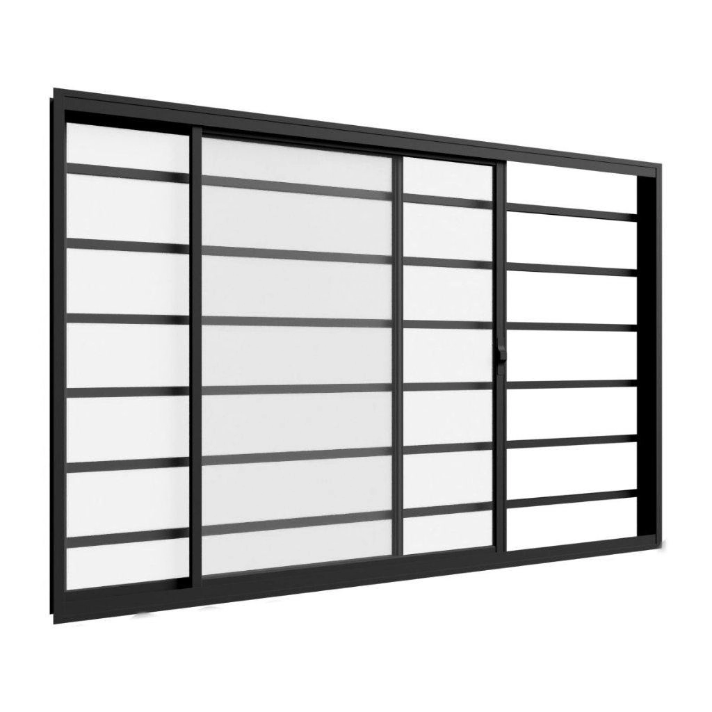 Janela De Alumínio Classic 02 Folhas Com Grade Preto - 100x150
