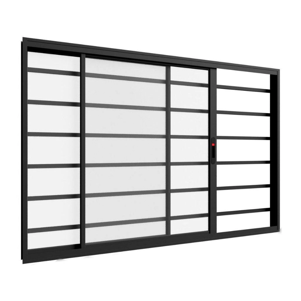 Janela De Alumínio Ônix 02 Folhas Com Grade Preto - 100x120