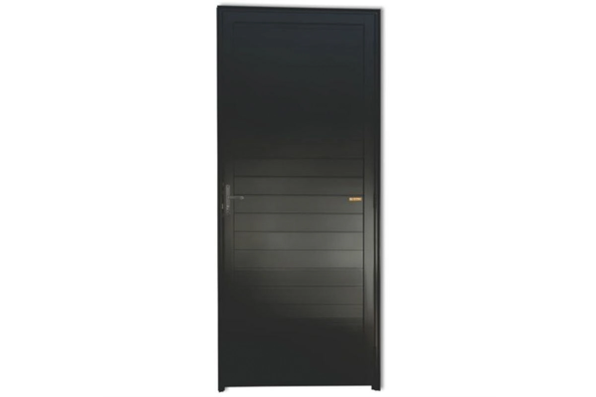 Porta De Alumínio Lambril Com Fechadura Preto Direita - 210x90