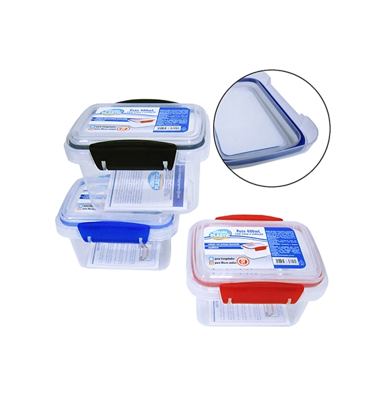 Pote Plast 400ml Retangular C/trava E Vedacao