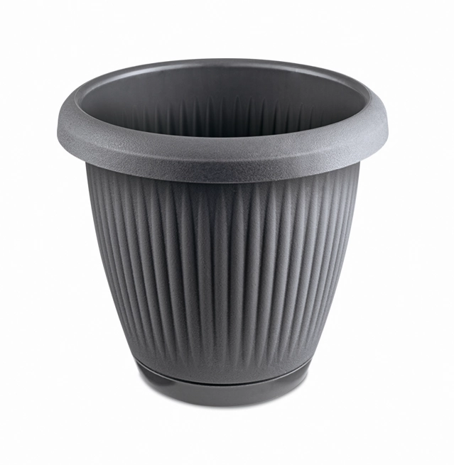 Kit Vaso Prato Redondo Cinza Concreto 1.4l 885 Usual