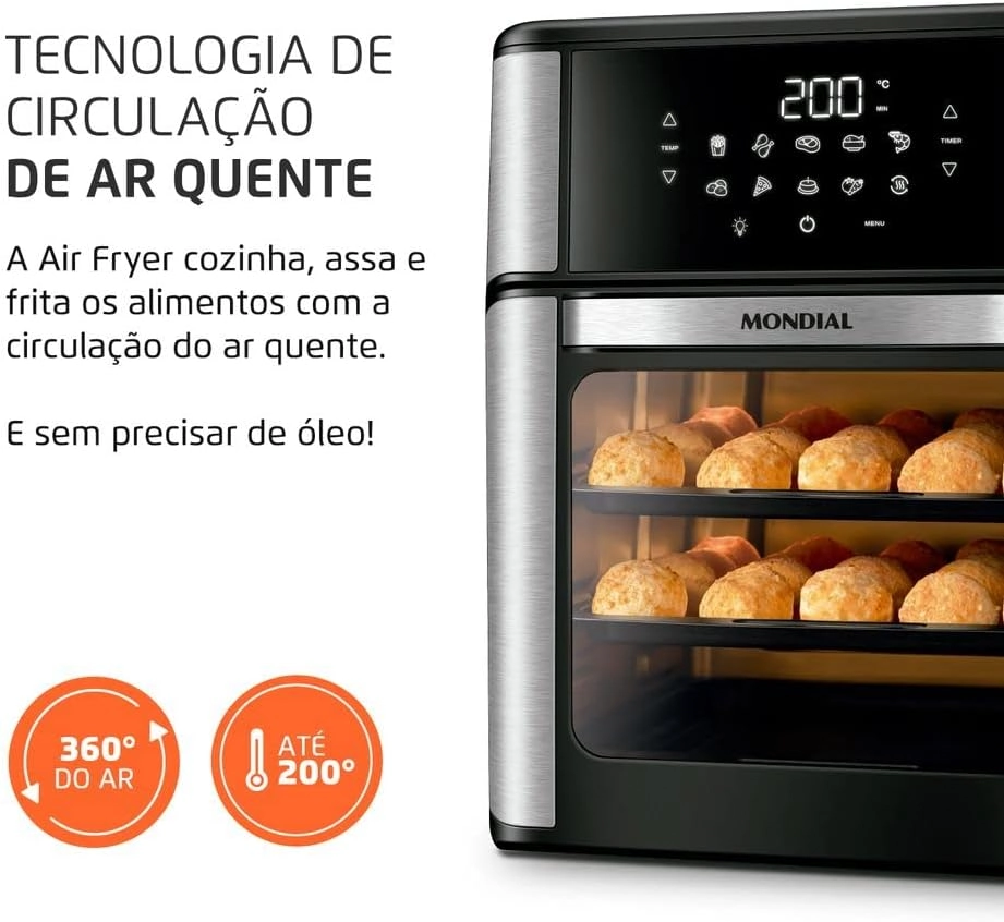 Frit Mondial Oven Afo12lbi 12l Pt/inox 110v