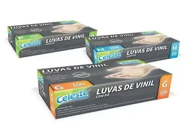 LUVA VINIL G COM PO C/100 CELESTE