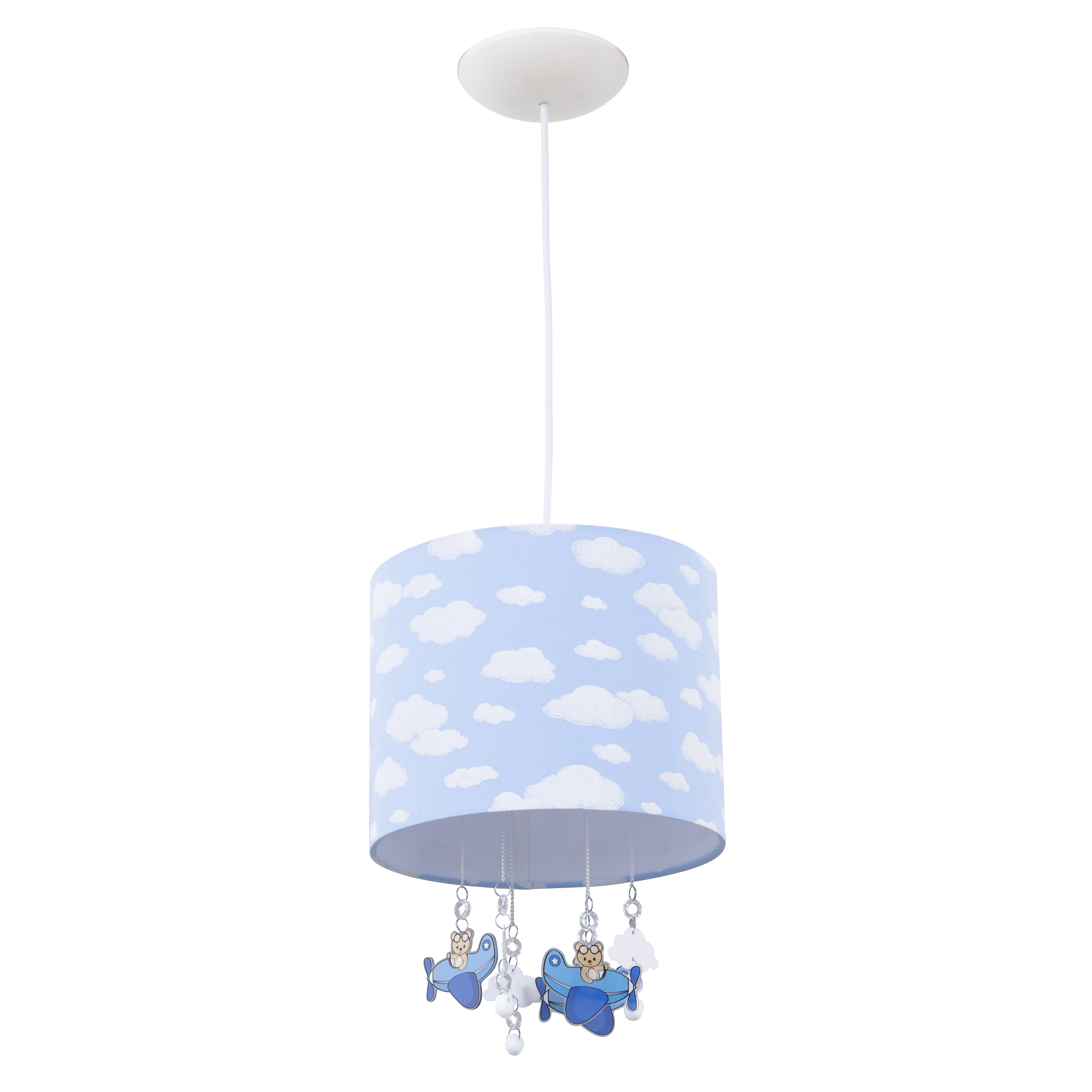 Pendente 1 Lâmpada Azul Metal e Tecido Ursinho Aviador Carambola