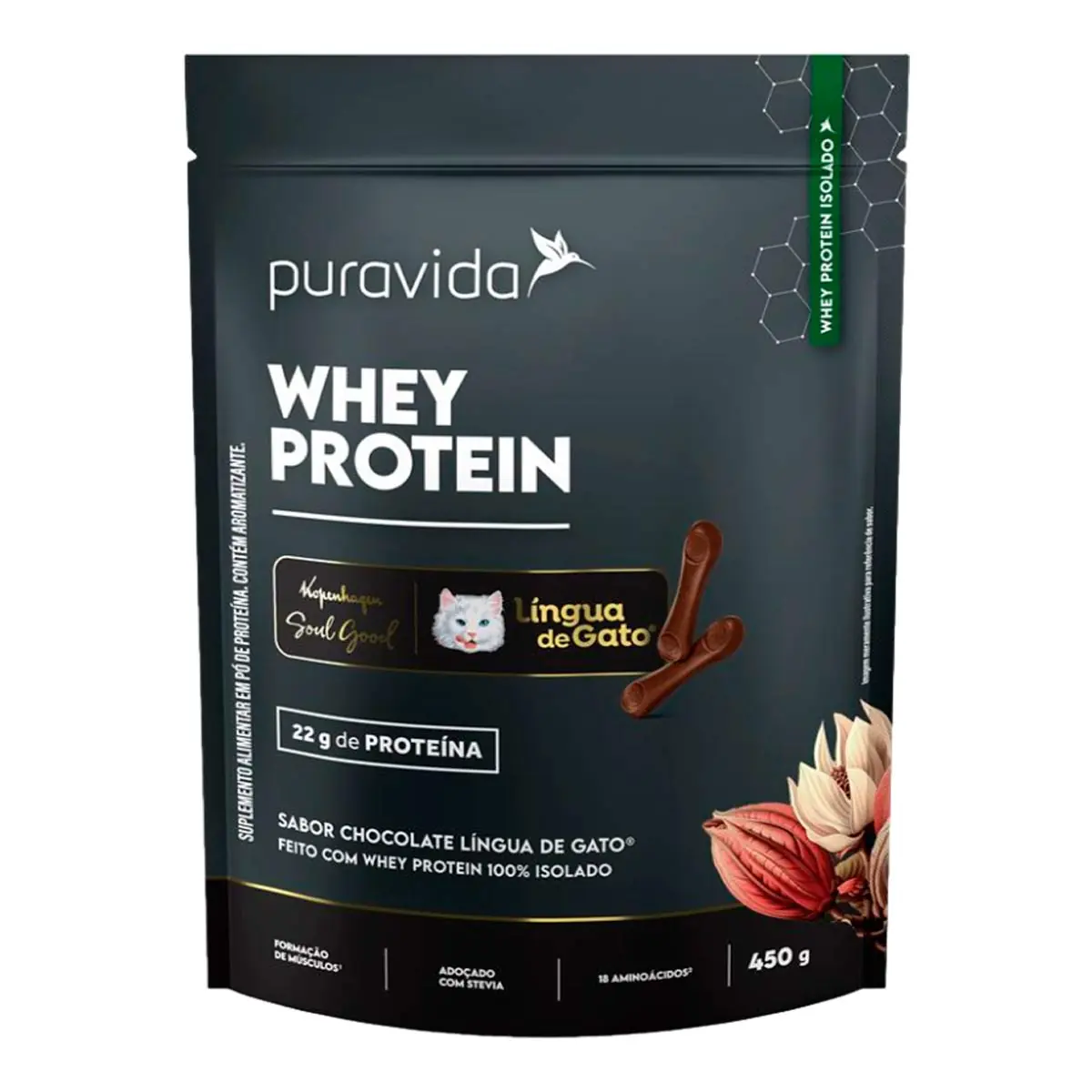 Whey Protein Puravida Sabor Kopenhagen Língua de Gato 450g