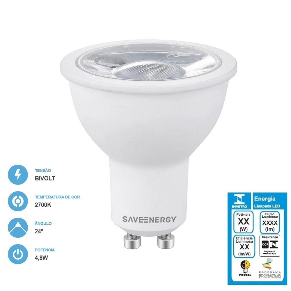 Lâmpada Dicróica 4,8w 2700k - Saveenergy