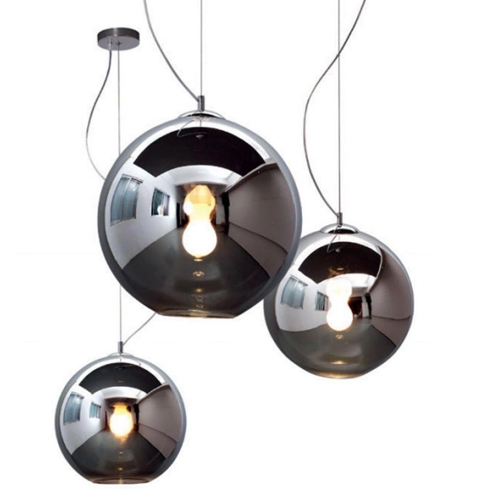 Pendente Bola Esfera Ø40cm Vidro Fumê E Aço Mais Luz Bivolt