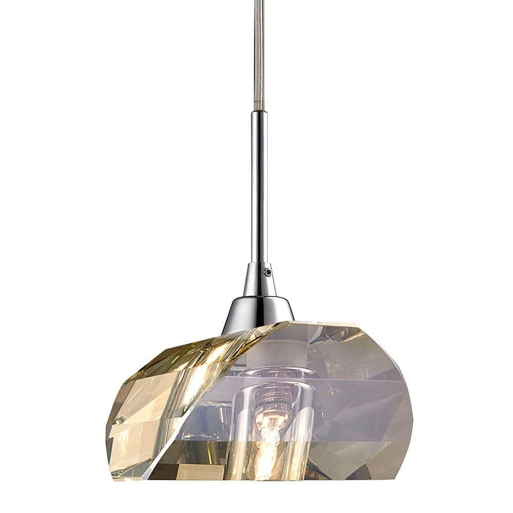 Pendente De Cristal Conhaque E Aço Cromado Mais Luz Bivolt