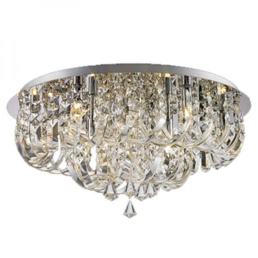 Plafon Sobrepor Cristal Redondo Ø55cm E Aço Mais Luz Bivolt