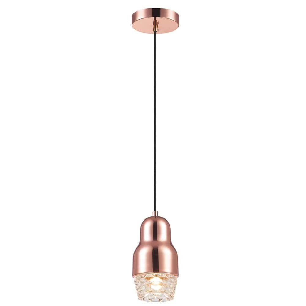 Pendente Elegante Em Vidro E Aço Ouro Rosè Mais Luz Bivolt