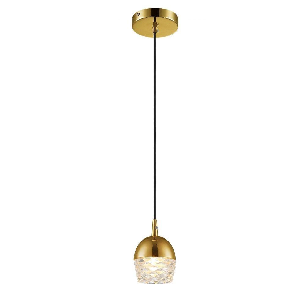 Pendente Elegante Em Vidro E Aço Dourado 10cmx14cm Mais Luz