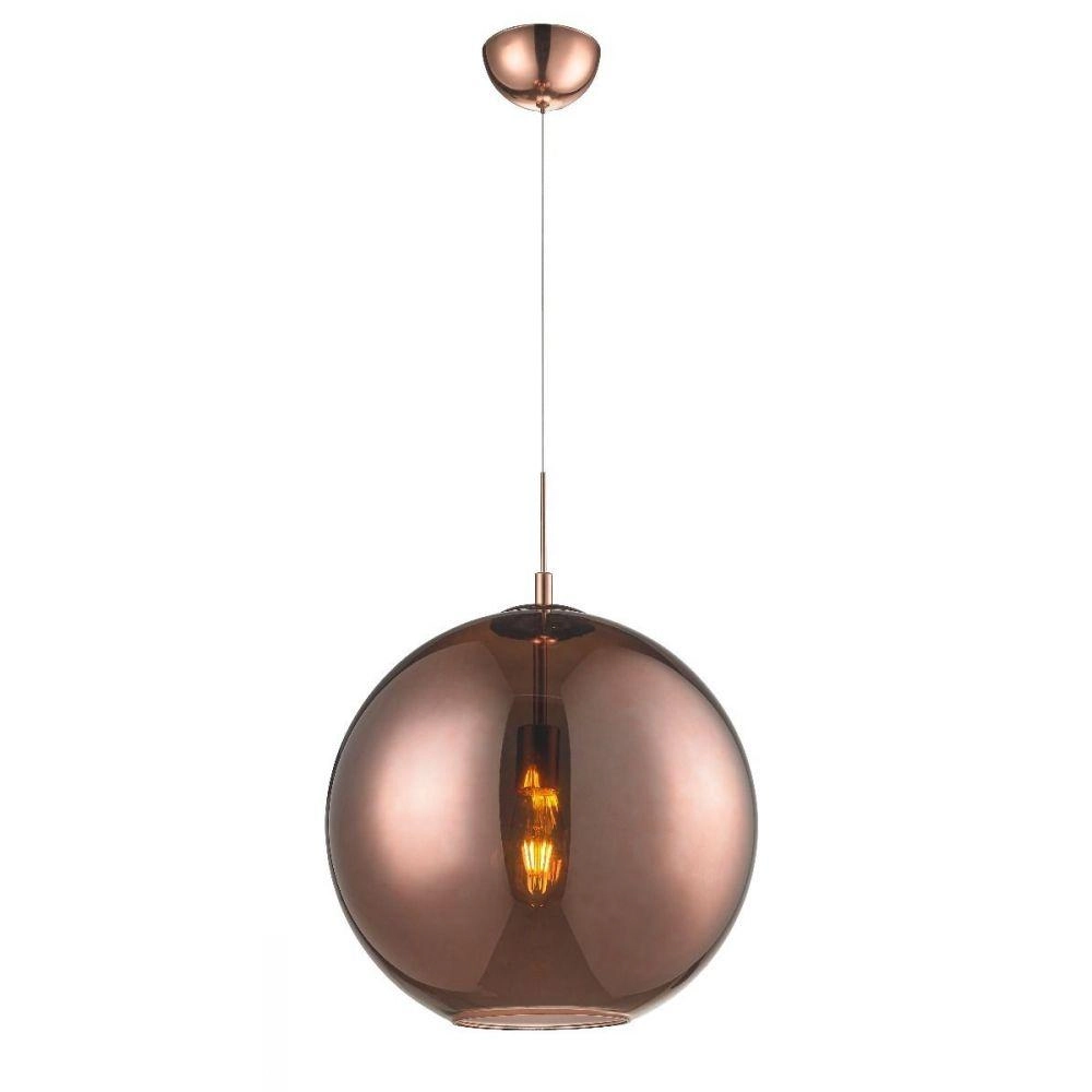 Pendente Bola Em Aço E Vidro Fumê 40cm Mais Luz
