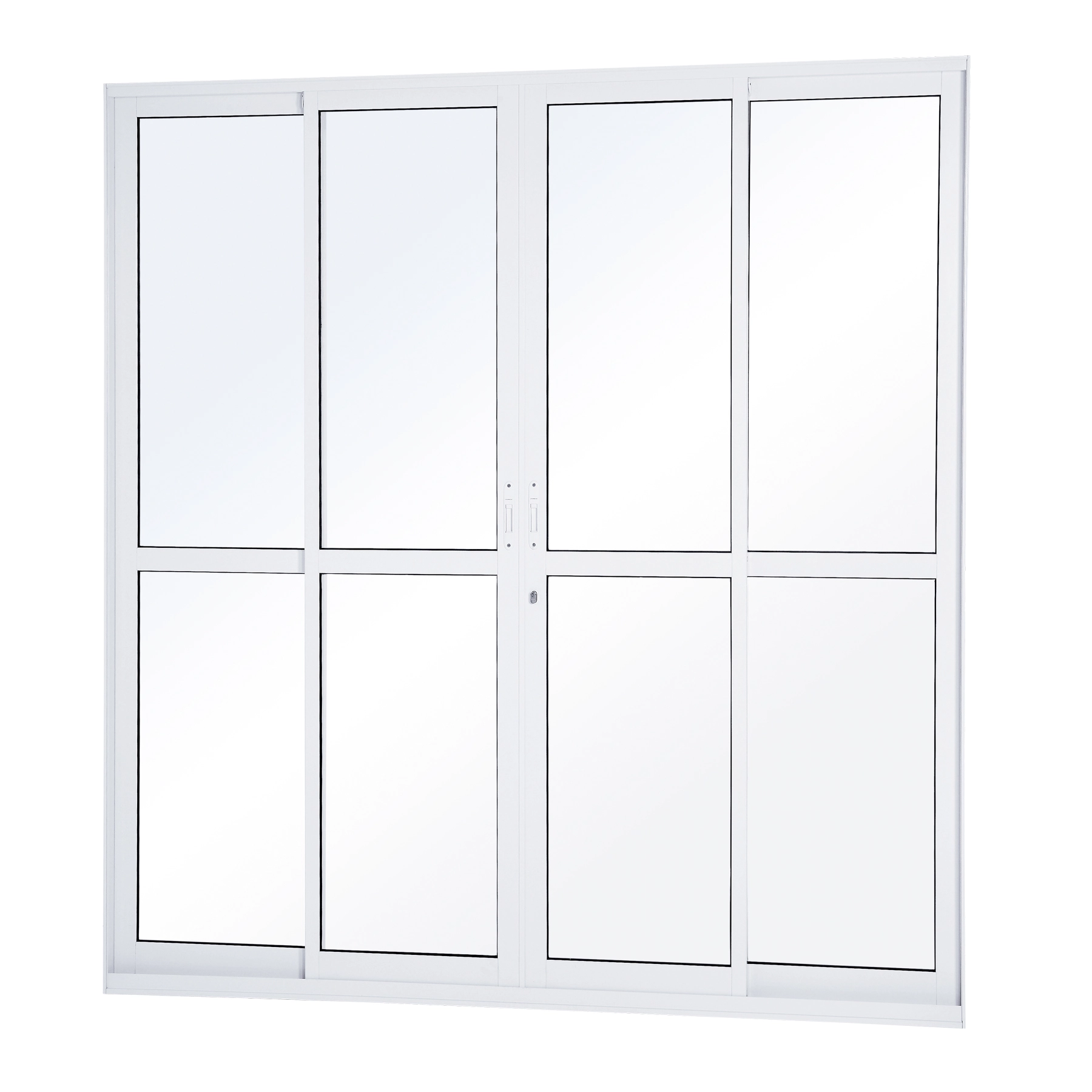 Porta de Correr 4 Folhas Alumínio Branco 2,15x2,00m Abertura Central Linha Lucasa Ideale Lucasa