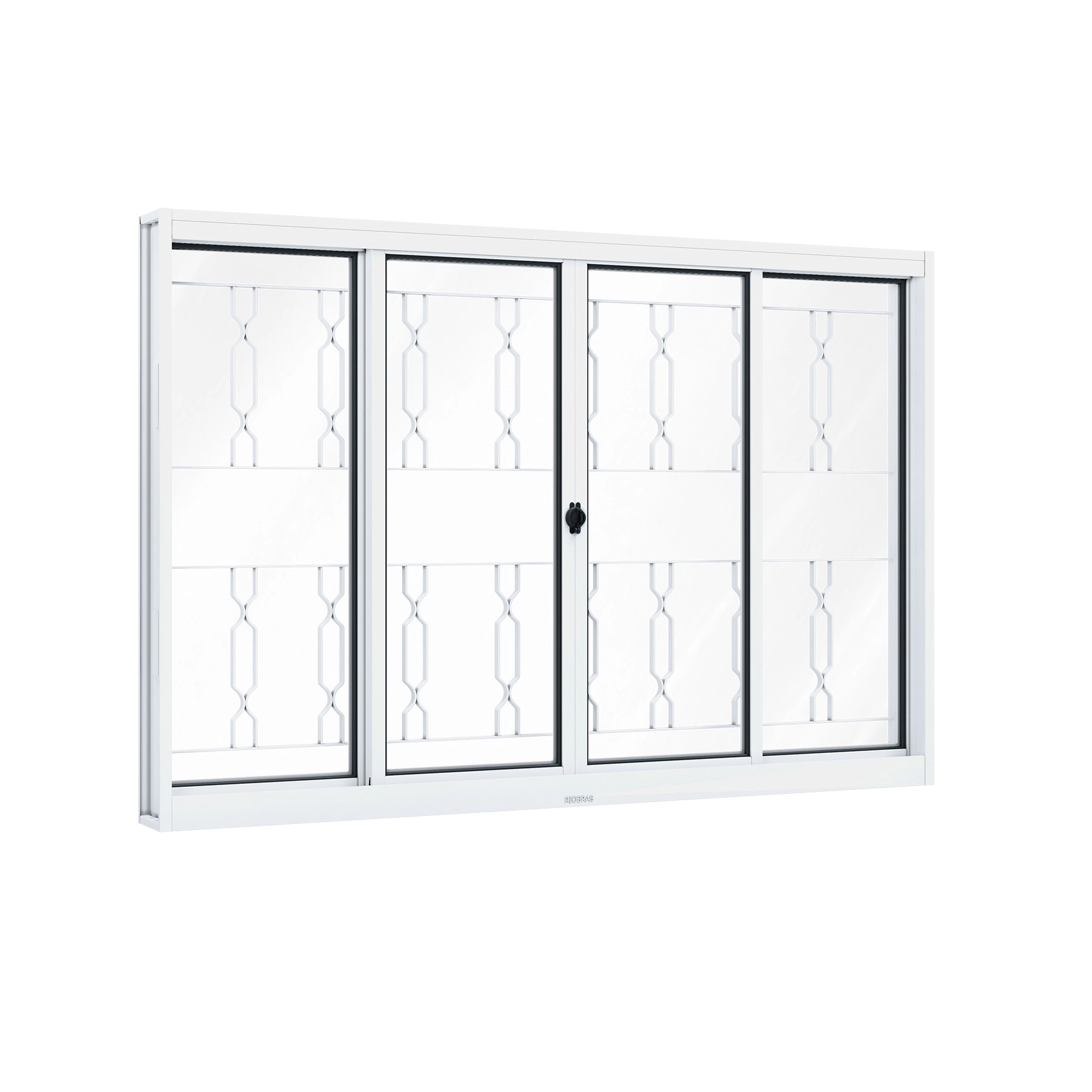 Janela de Aço de Correr 4 Folhas 100x100cm com Grade Ullian Riobras Branca