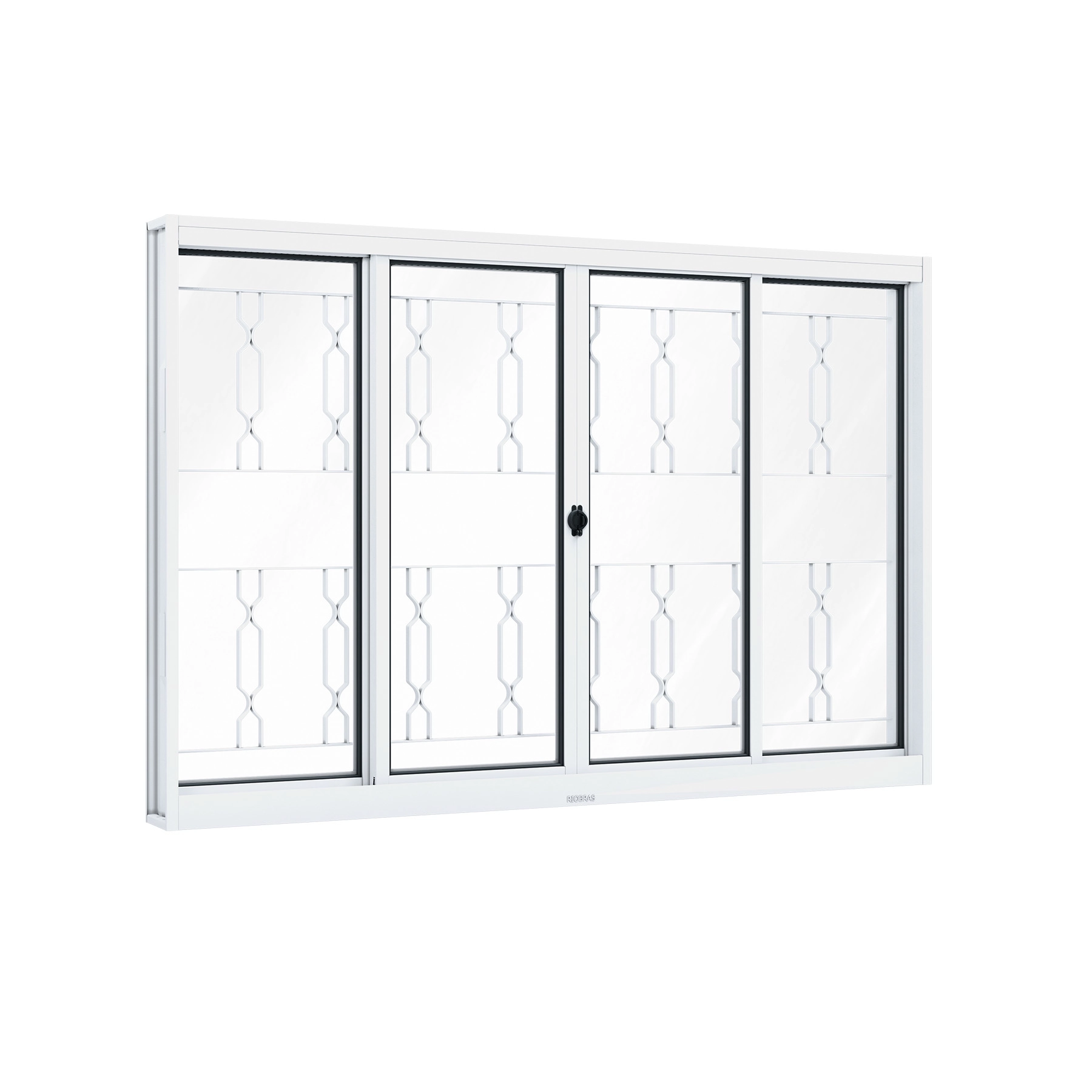 Janela de Aço de Correr 4 Folhas 100x120cm com Grade e Vidro Mini Boreal Ullian Riobras Branca