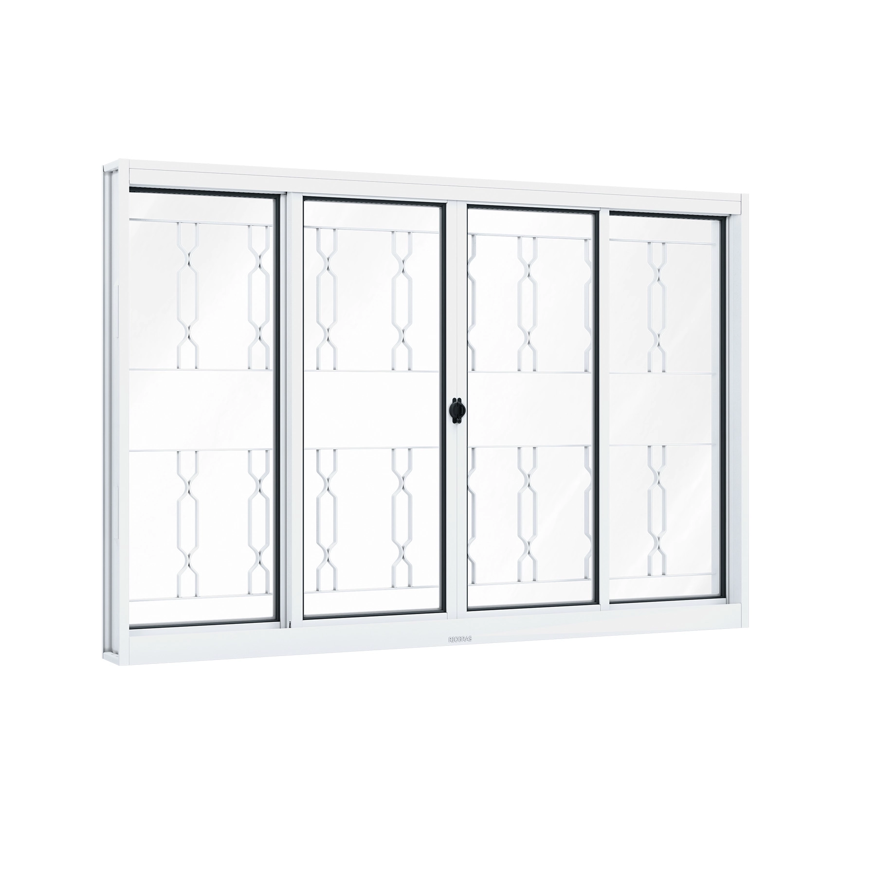 Janela de Aço de Correr 4 Folhas 100x150cm com Grade Ullian Riobras Branca