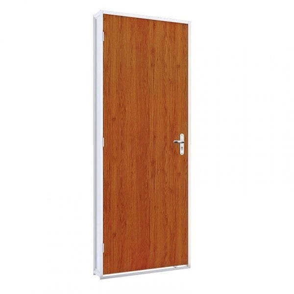 Porta De Aço Duraplac 215x75cm Batente De Aço 12cm Riobras Mogno
