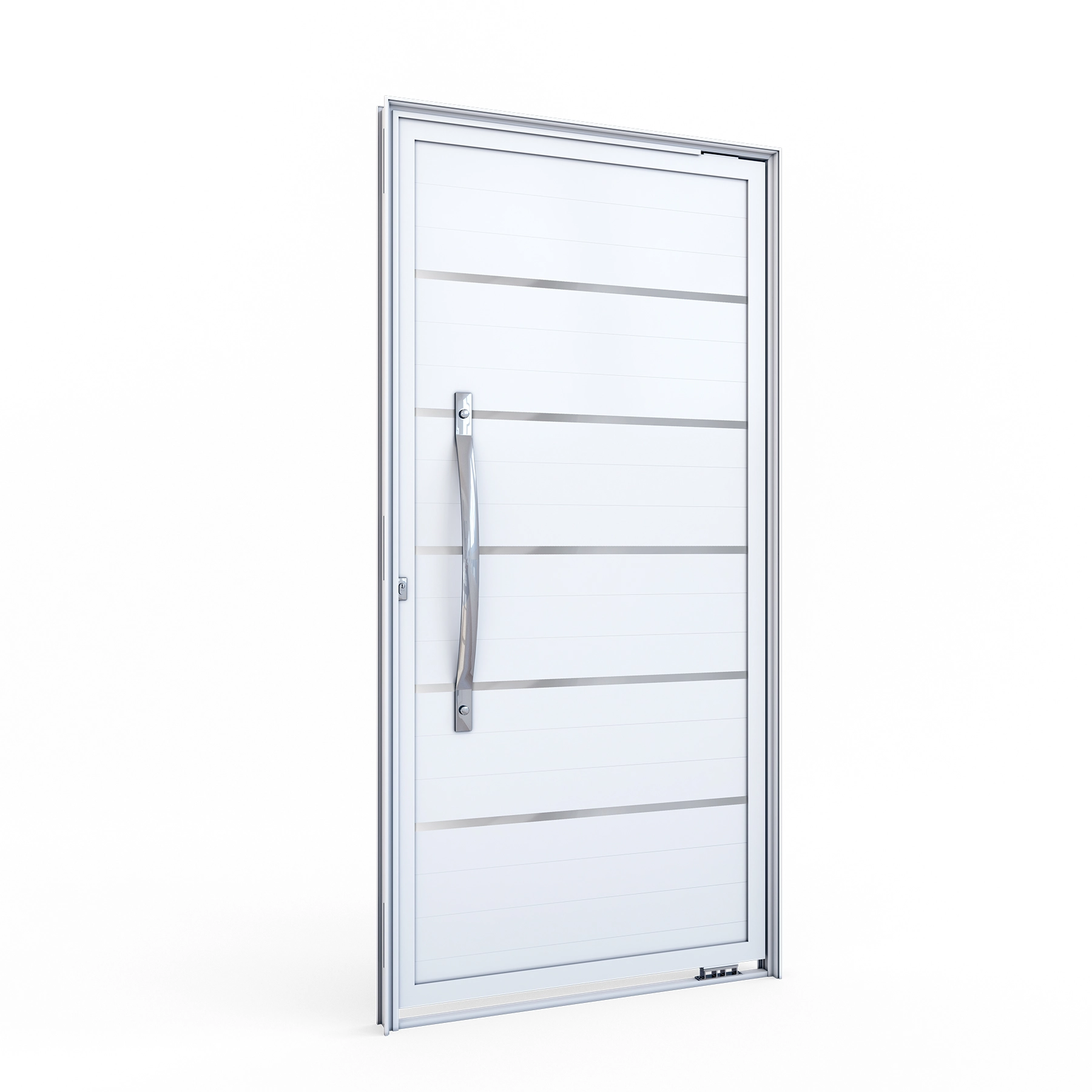 Porta Lambrill Pivotante Alumínio Branco com Friso 2,15x1,05m Lado Direito Linha Lucasa Ideale Lucasa
