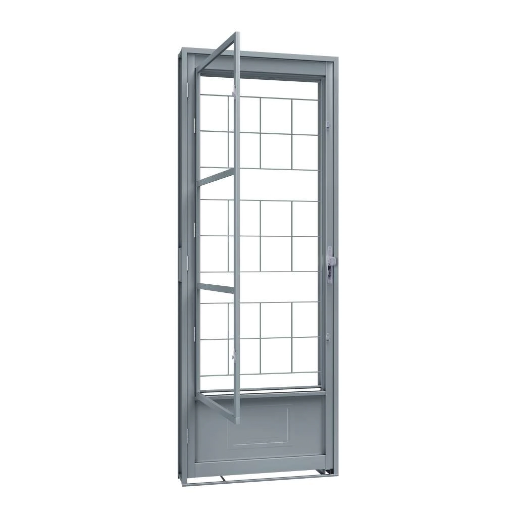 Porta De Giro De Aço Com Postigo 215 X 85 X 12 Cm Direita Grade Quadrada Riobras
