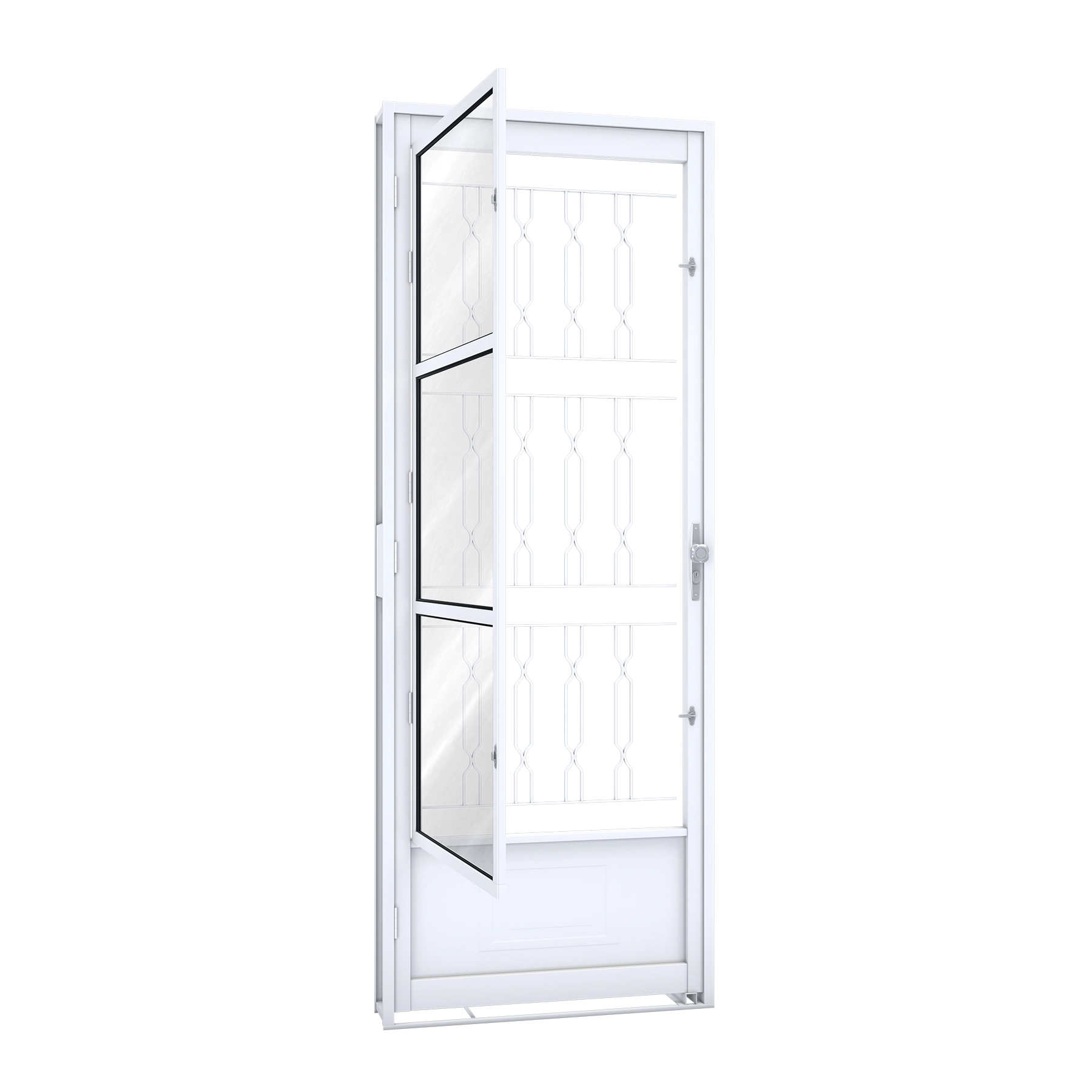 Porta Postigo de Giro Aço Branco com Grade Elo 2,15x0,85m 12cm Lado Esquerdo Linha Riobras Pronta Riobras