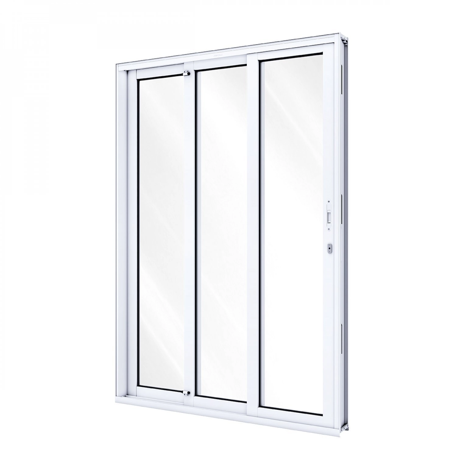 Porta De Alumínio De Correr 215x150cm 3 Folhas Com Vidro Lucasa Alumínio Branco