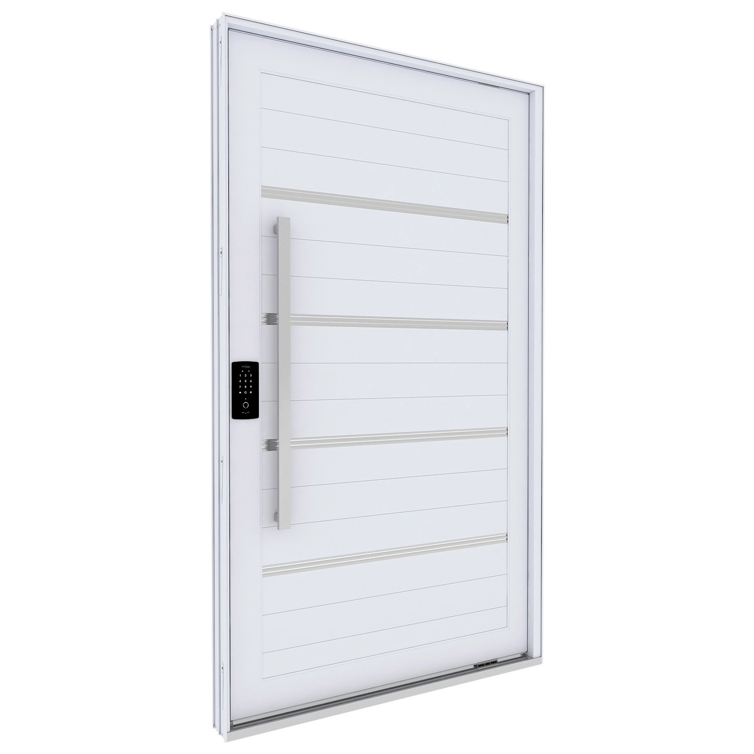 Porta De Alumínio Pivotante Com Friso Puxador Fechadura Digital 225cm X 130cm Lucasa Eccellente Branco