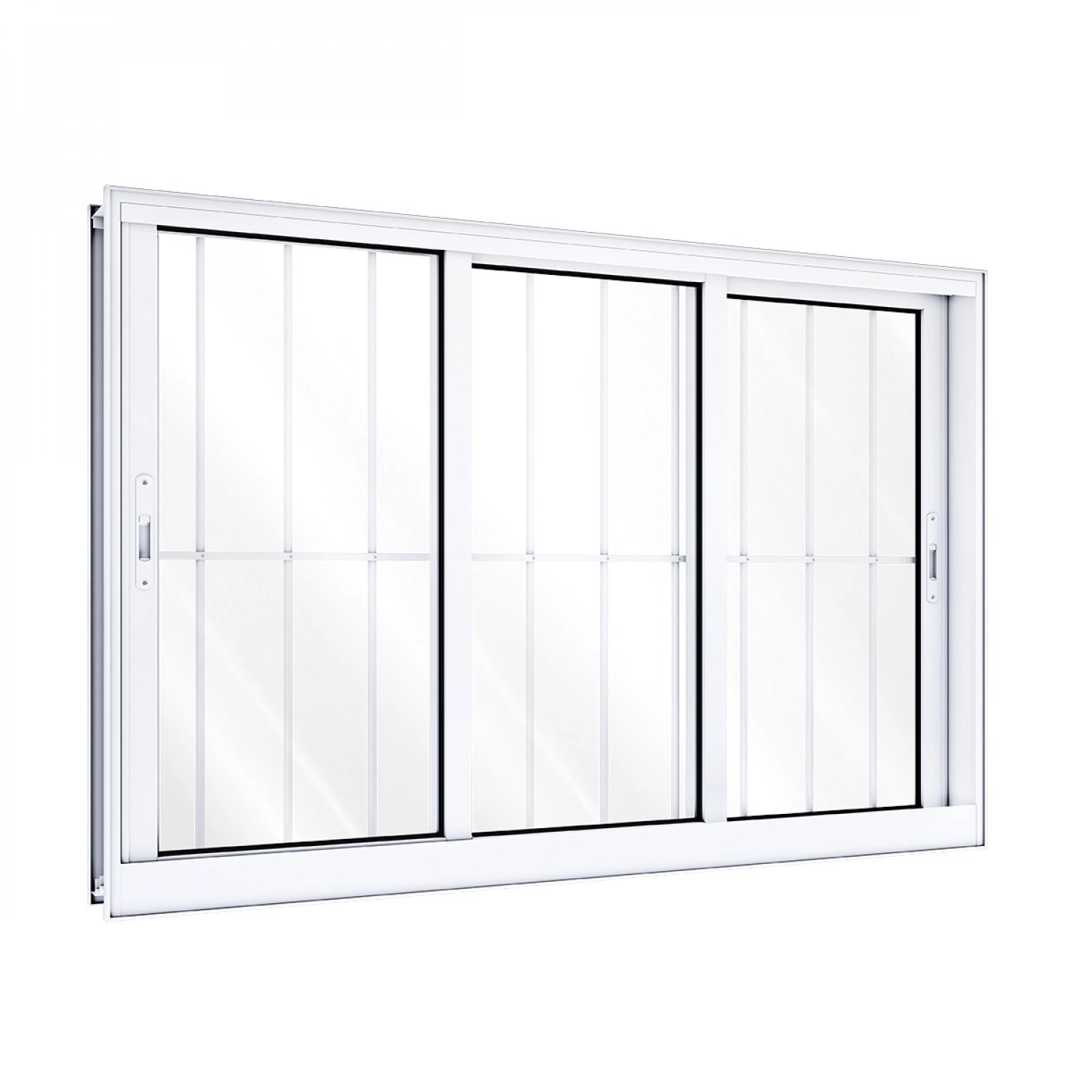 Janela De Alumínio De Correr 100x200cm 3 Folhas Com Grade Lucasa Branco