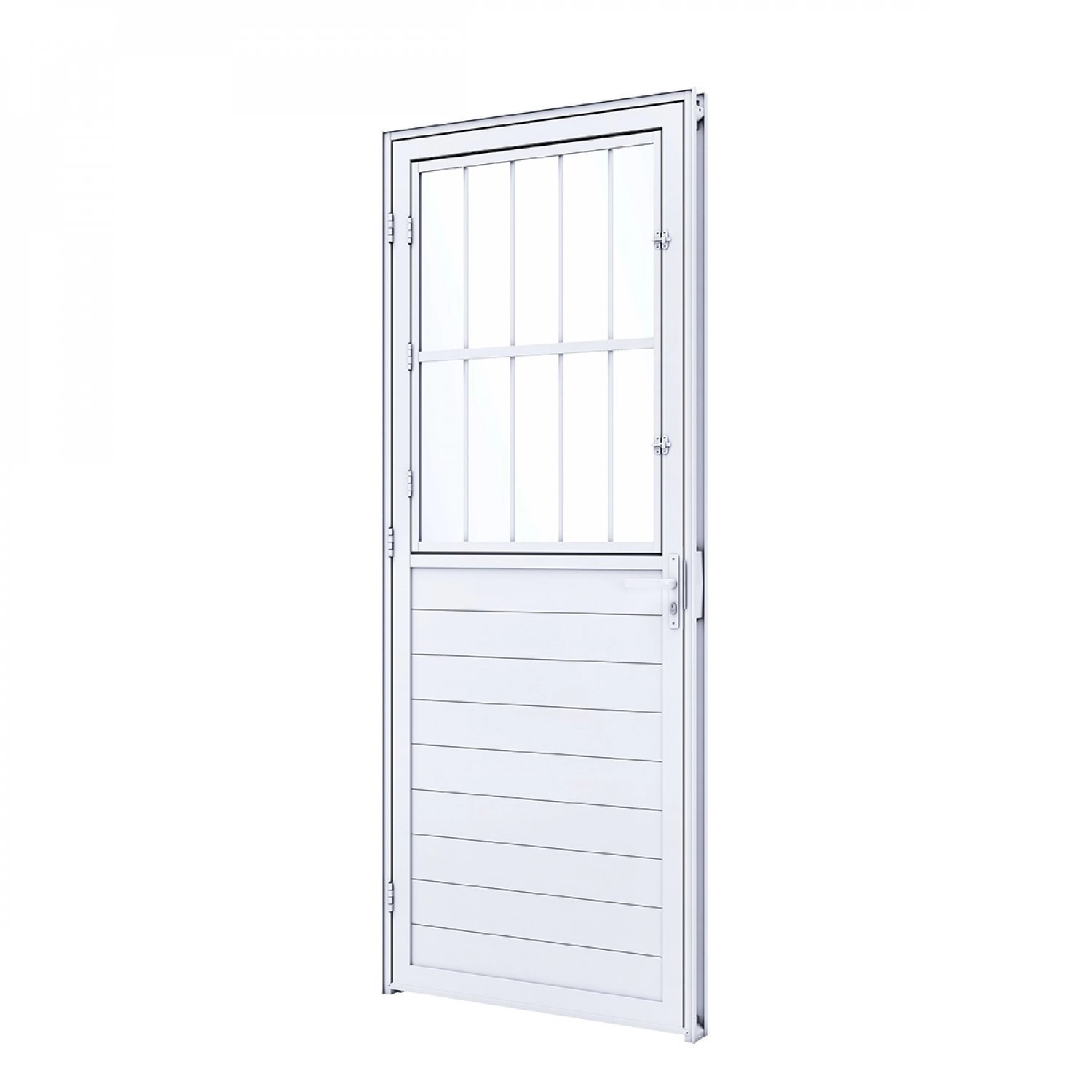 Porta De Alumínio Lambri 215x85cm Com Postico E Vidro Liso Lucasa Alumínios Abertura Esquerda Branco
