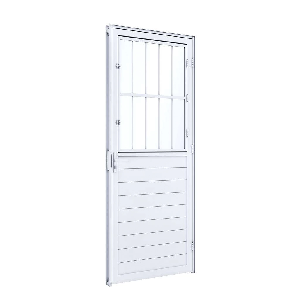 Porta De Giro De Alumínio Lambri Com Postigo 215 X 85 X 7,6 Cm Direita Com Grade Lucasa