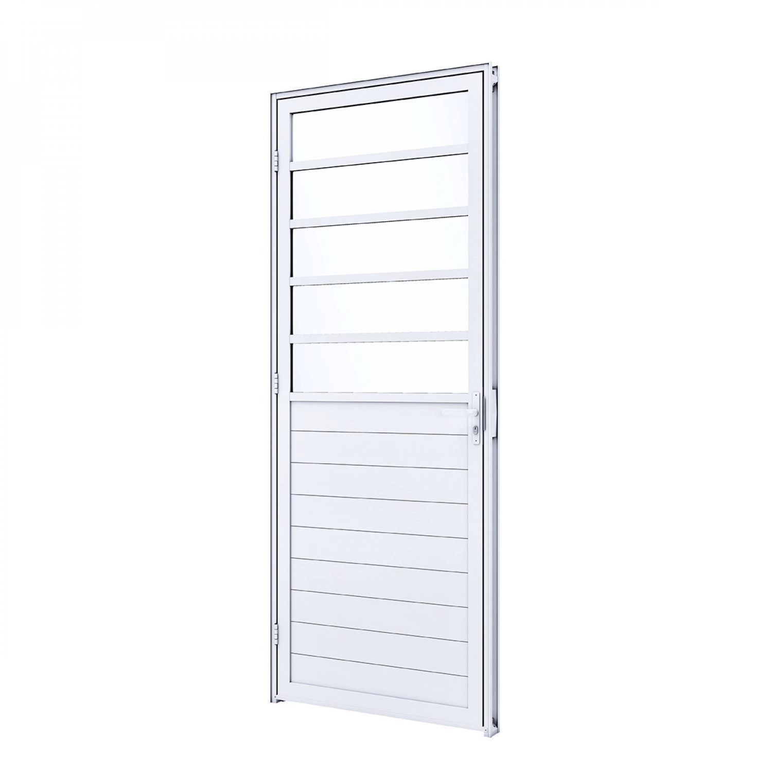 Porta De Alumínio Lambri 215x85cm Com Travessa Mista E Vidro Mini Boreal Lucasa Abertura Esquerda Branco