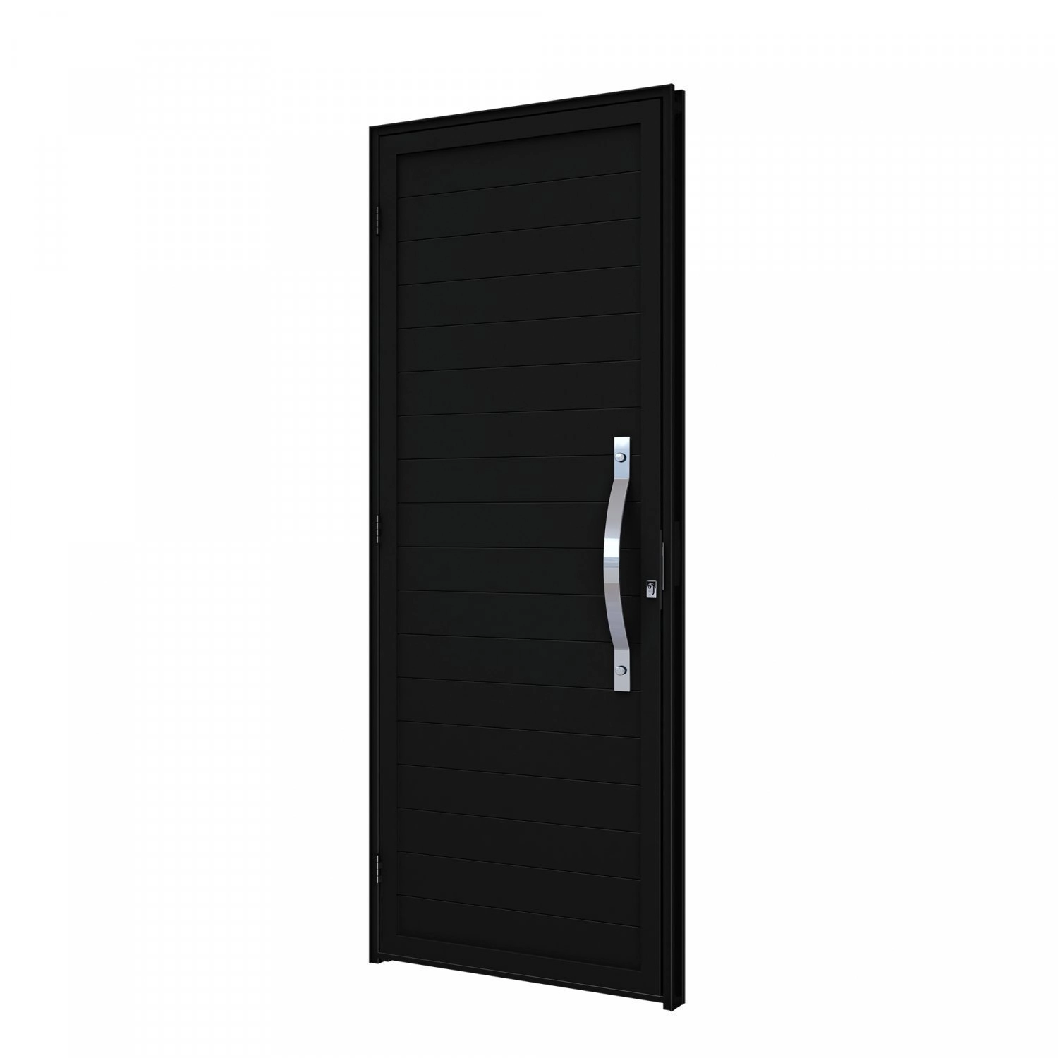 Porta De Alumínio 215x95cm Com Puxador Curvo Polido De 60cm Lucasa Abertura Direita Preto