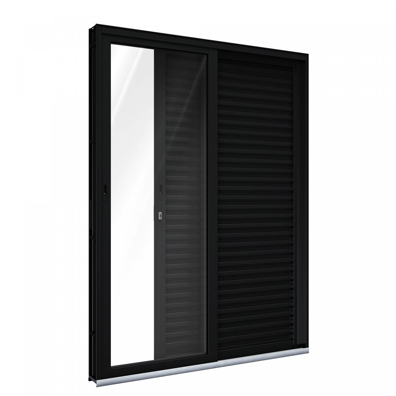 Porta De Alumínio De Correr 215x150cm 3 Folhas Com Vidro Lucasa Alumínio Preto