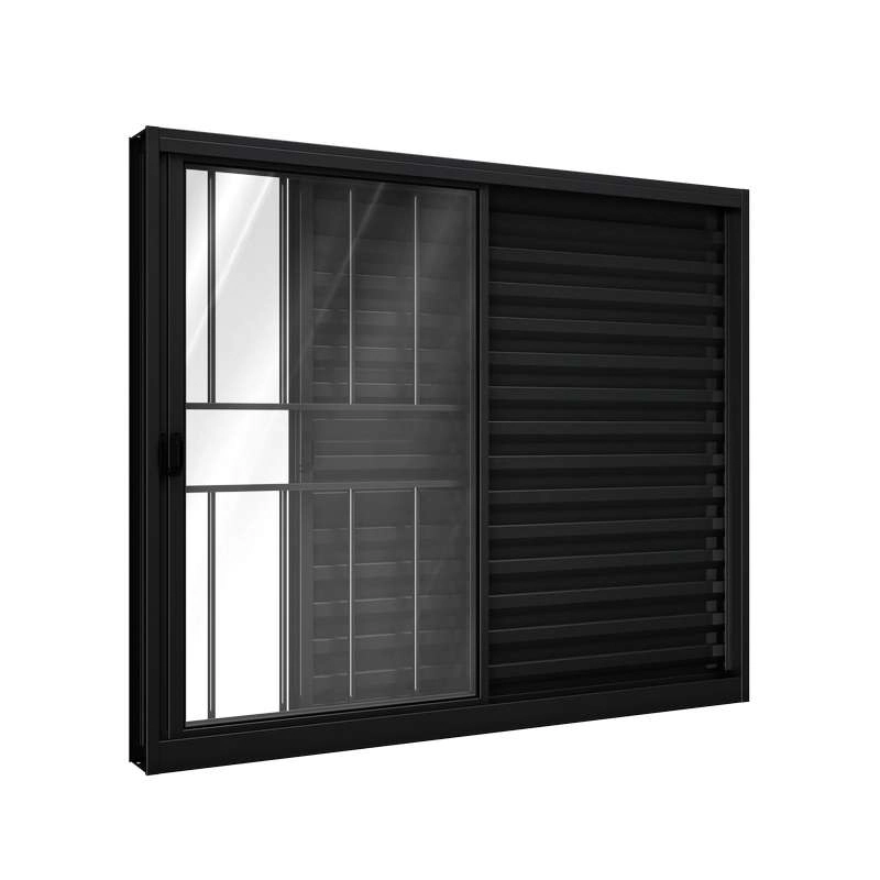 Janela De Alumínio Veneziana 100 X 100 X 10 Cm Preto 3 Folhas Esquerda Com Grade Riobras