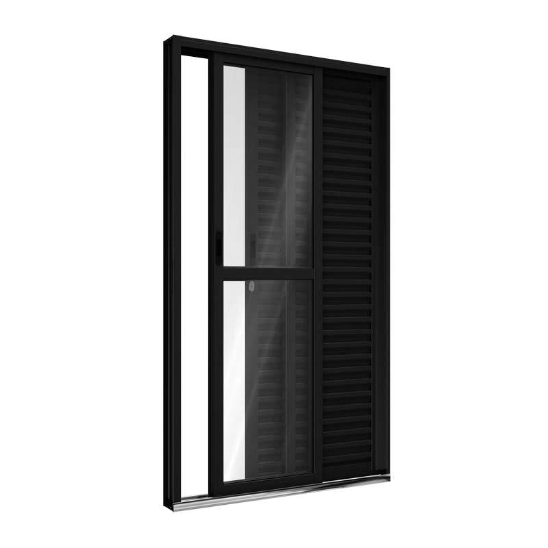 Porta Balcão De Alumínio 213 X 150 X 13 Cm Preto 3 Folhas Direita Riobras