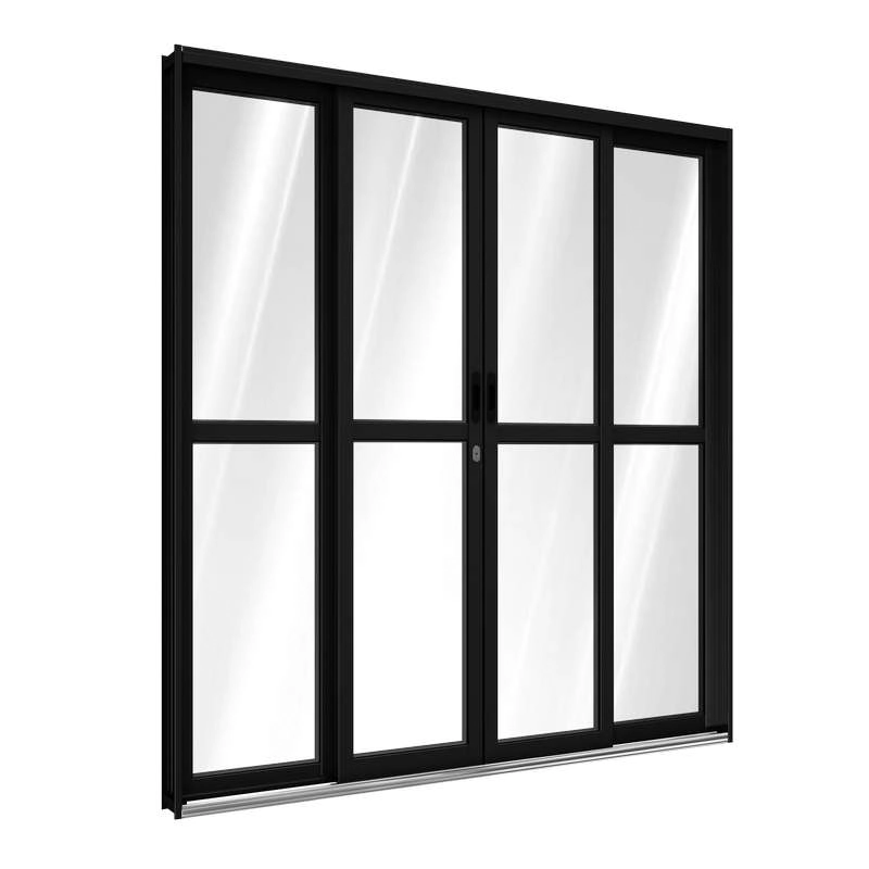 Porta De Correr De Alumínio Com Travessa 213 X 200 X 12 Cm Preto 4 Folhas Riobras